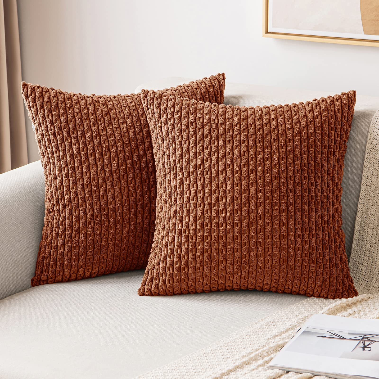 MIULEE Corduroy Cushion Covers Decorative Soft Throw Pillow Cover Square Pillowcase for Sofa Livingroom Chair Bedroom with Invisible Zipper 16x16 Inch 40x40 cm Pack of 2 Brick Red