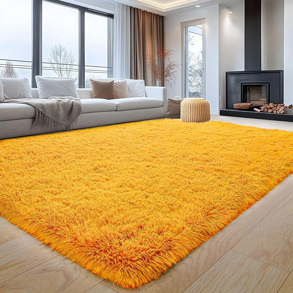 Aspire Homeware Ochre 120x170 Large Fluffy Shag Rug Non Slip