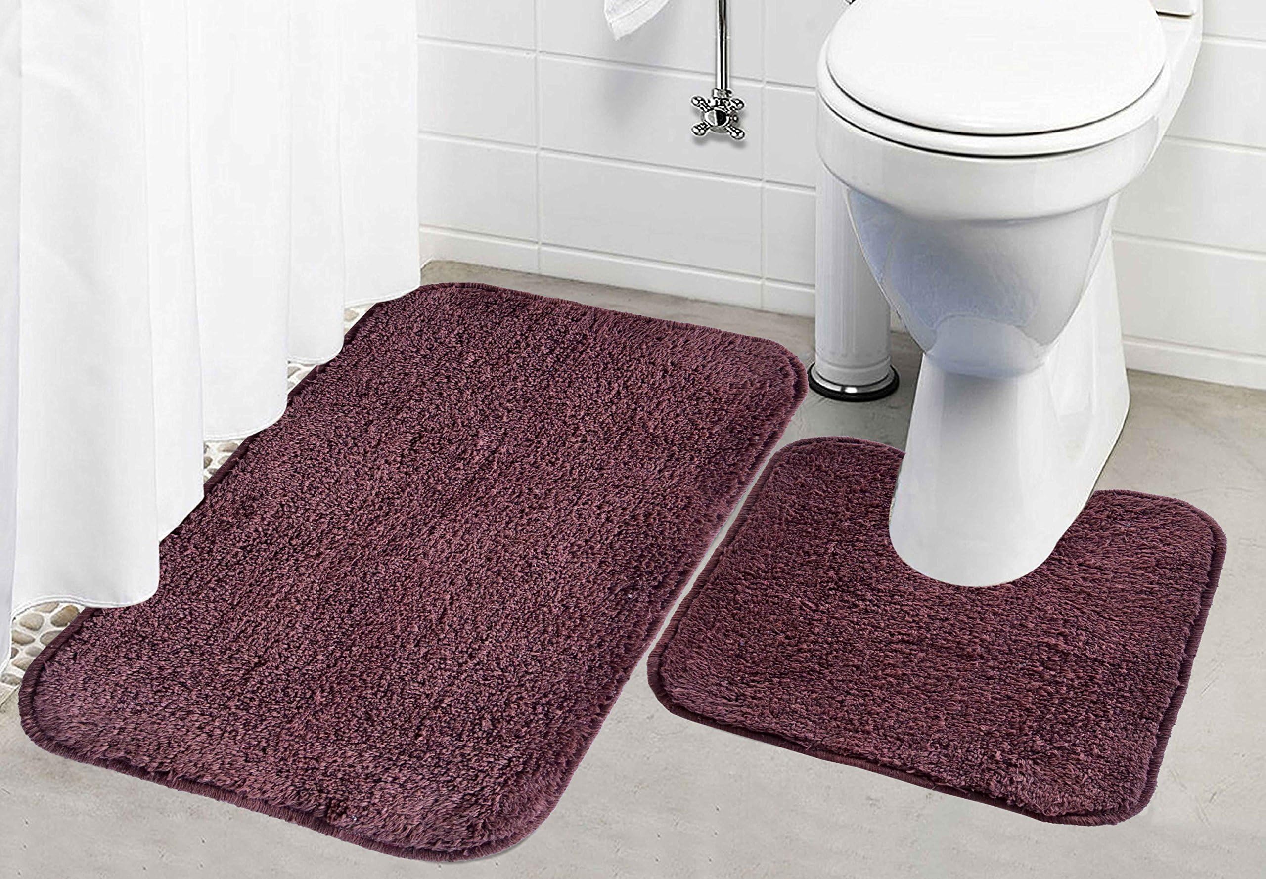 Kridhay Natura Life Rubber Back Contour Bathmat Set 100% Machine Washable, Anti-Skid and Super Soft Bathmat.(40x60 cms, Chocolate), 40 x 60 cms (KD-BA-46-6)