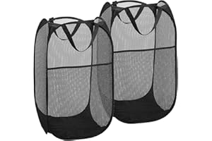 LVXINLI 2 Pack Popup Laundry Hamper,Foldable Mesh Laundry Basket with Durable Handle,Easy to Open and Fold for Dorm, Laundry Room, Bedroom, RV(Black and Black)…