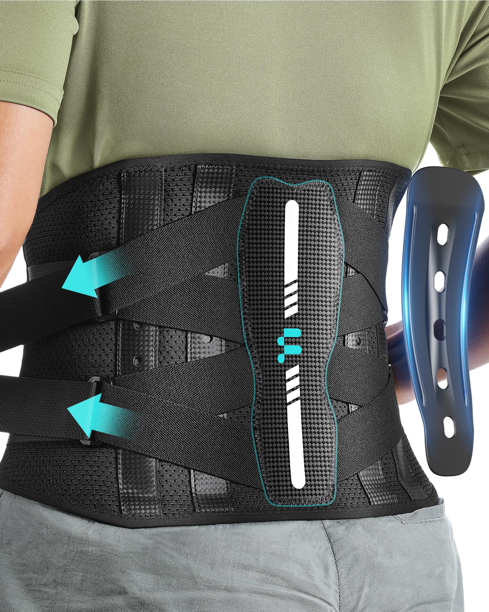 Fitomo Back Brace for Lower Back Pain Relief - Lumbar Support Belt with Carbon Fibre Splints & Ergonomic Design - Sciatica, Herniated Disc, Heavy Lifting, Posture Corrector for Men and Women