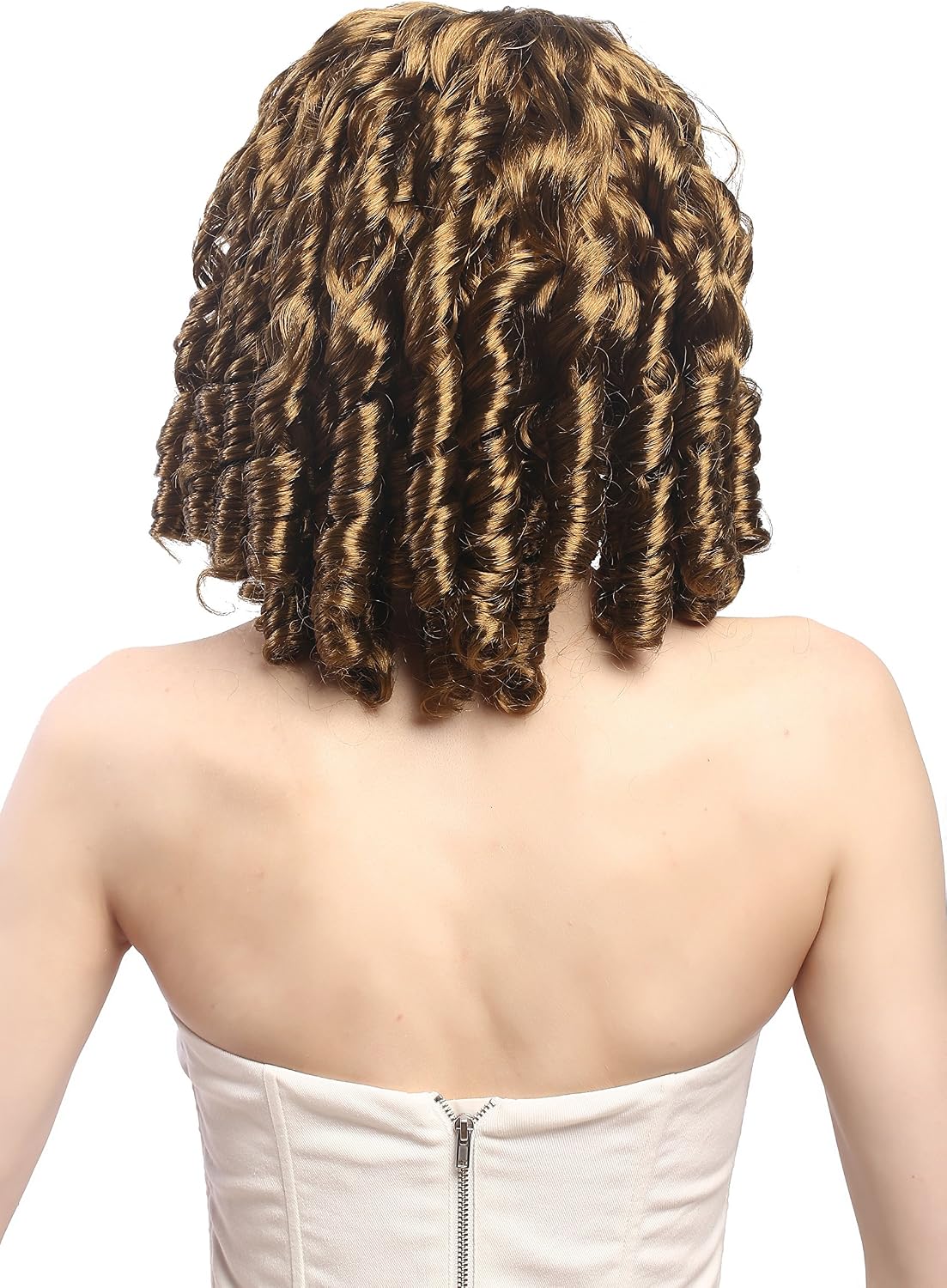 WIG ME UP Perücke Damen Karneval - Braun-Goldbraune Korkenzieherlocken, Mittelscheitel, Für Cosplay & Gothic