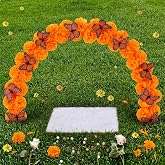 Pinkunn Day of The Dead Marigold Butterfly Arch, 28 x 14 in | Mexican Memorial Decor, Dia De Los Muertos and Garden Display, Wooden Arch, Marigold Flowers, Butterfly Accents