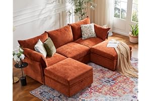ABCASA Luxury Modular Sectional Sofa w/Storage Otoman, 99" U Shaped Modular Couch with Reversible Chaise, 5 Seater Sofa for Living Room, Apartment, Compact Spaces - Chenille Terracotta