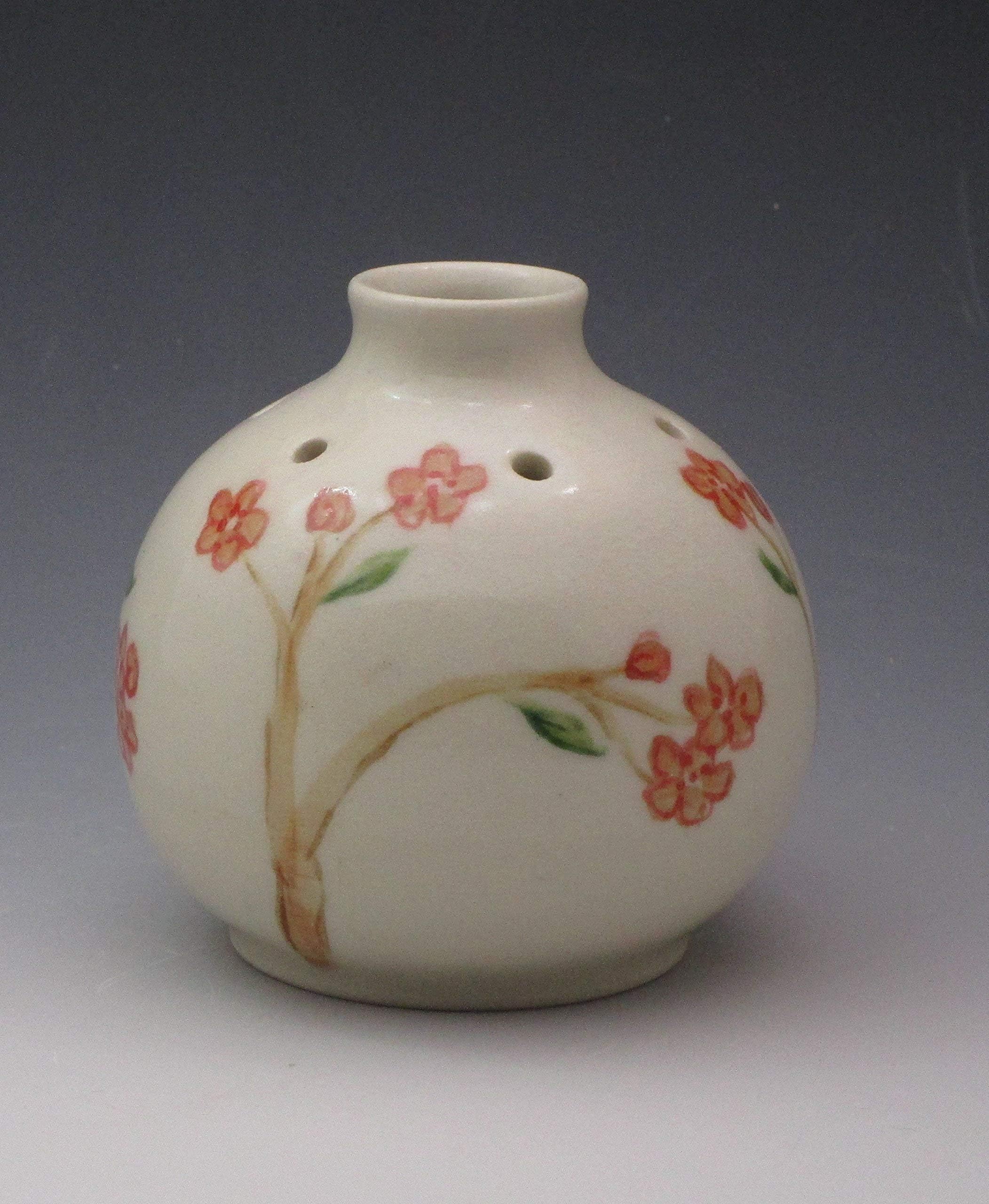 Handmade Porcelain Bud Vase, Essential Oil Reed Diffuser, Handpainted in Cherry Blossom Pattern