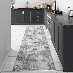 WondRg 2x10 Washable Runner Rug Grey White Abstract