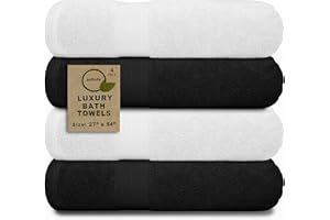 Softolle Set of 4 Bath Towels - 27" x 54" Cotton Towels for Bathroom - 100% Cotton Bath Towel - 600 GSM, Soft & Absorbent Bath Towel - Oeko-Tex Certified (Black-White)
