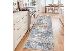 IOHOUZE Abstract Runner Rug 3x8 Ft Washable Runners for Hallways, Non Slip Kitchen Runner Printed Faux Wool Entryway Runner Indoor, Modern Abstract Floor Carpet for Hall Bedroom, Blue Rust