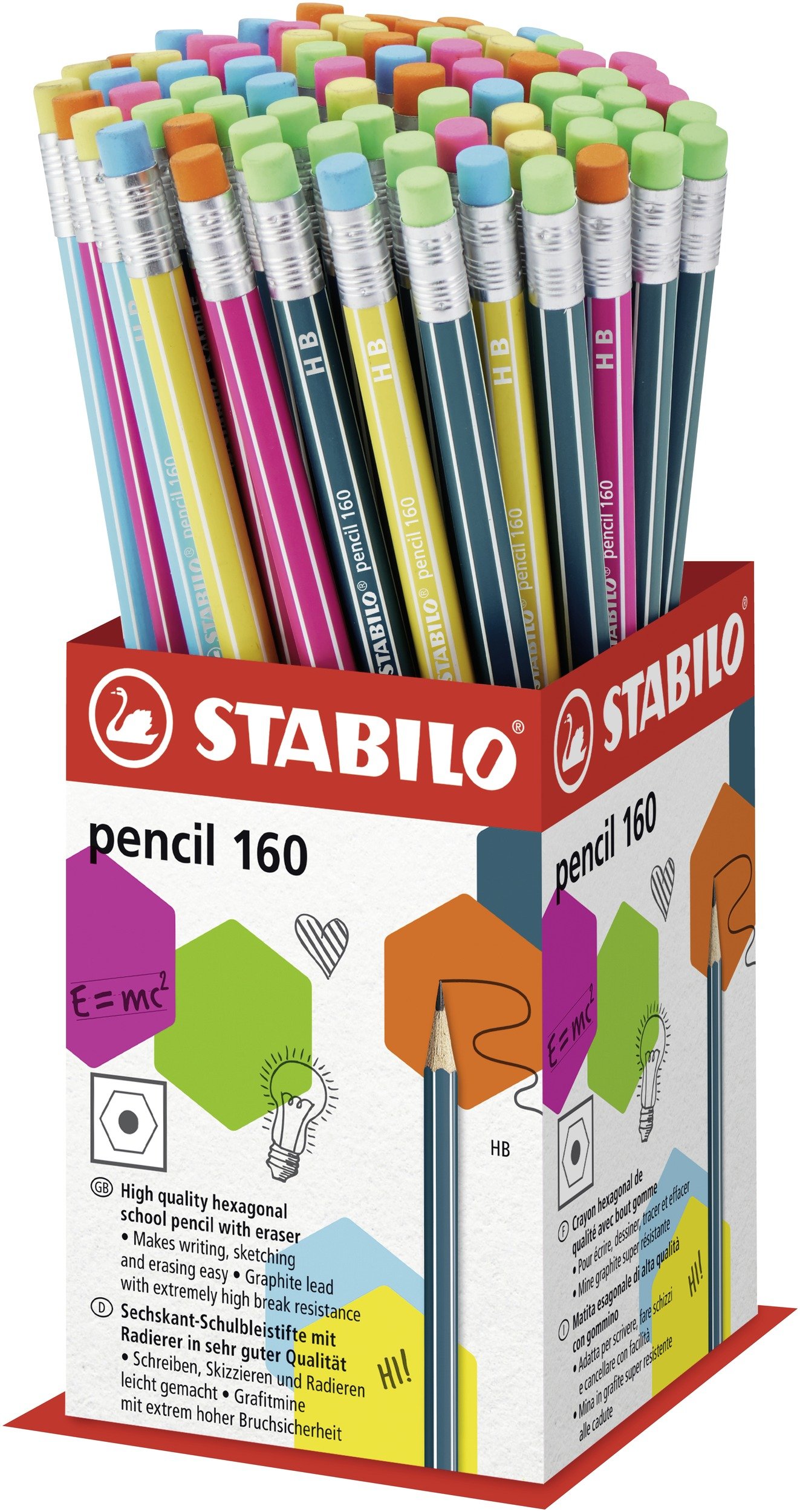 STABILO Graphite Pencil with Eraser pencil 160 - HB - Pack of 72 - Assorted colours โ image 1