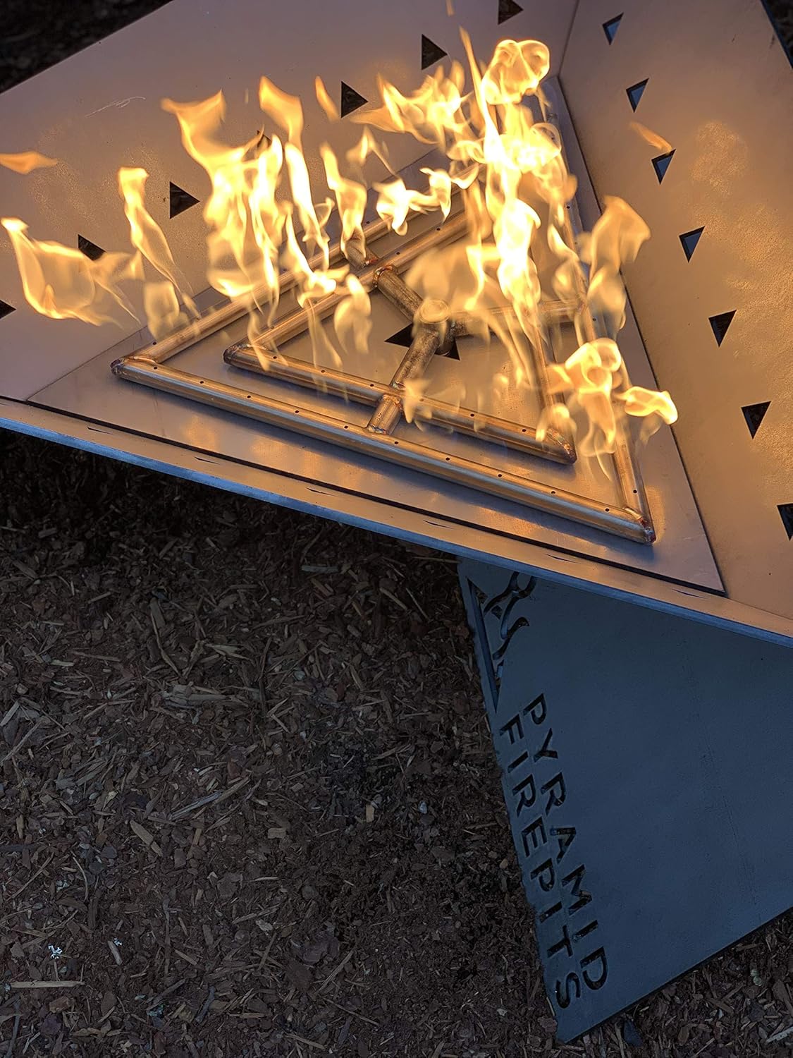 hpc fire pit on Amazon Com Pyramid Firepits 18 Triangle Fire Pit Burner Ring Stainless Steel 150 000 Btu Max Propane Or Natural Gas Garden Outdoor