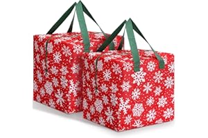 Kajaia 2 Pcs Christmas Ornament Storage 12 x 12 x 12 Inch Snowflake Holiday Accessories Bag Christmas Storage Containers Tear Proof Xmas Ornament Organizer with Handles Full Length Zipper (Red)