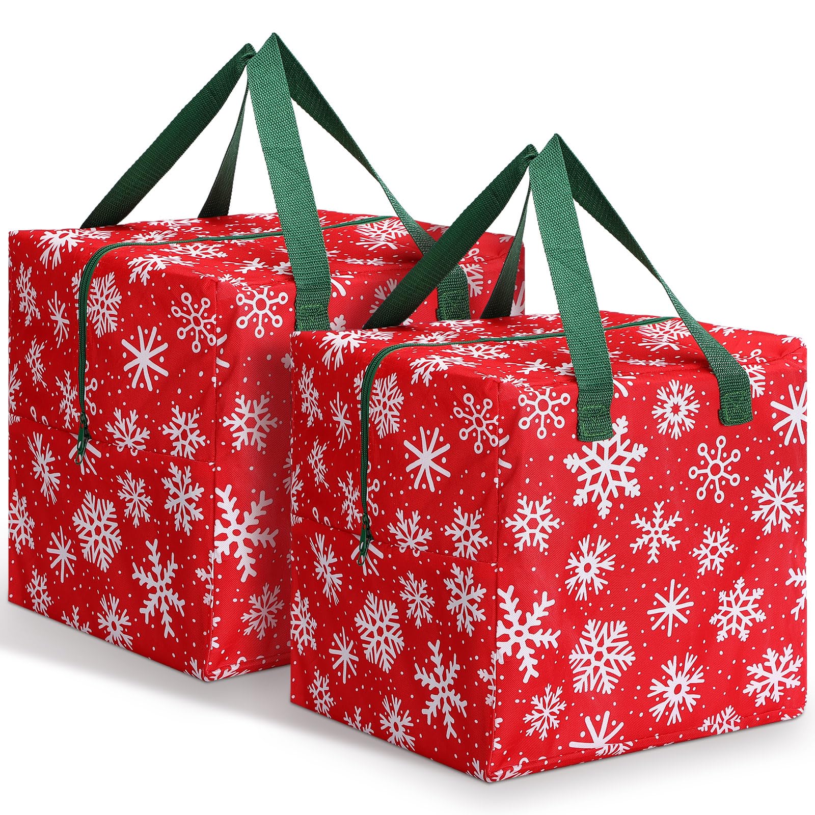 Kajaia 2 Pcs Christmas Ornament Storage 12 x 12 x 12 Inch Snowflake Holiday Accessories Bag Christmas Storage Containers Tear Proof Xmas Ornament Organizer with Handles Full Length Zipper (Red)