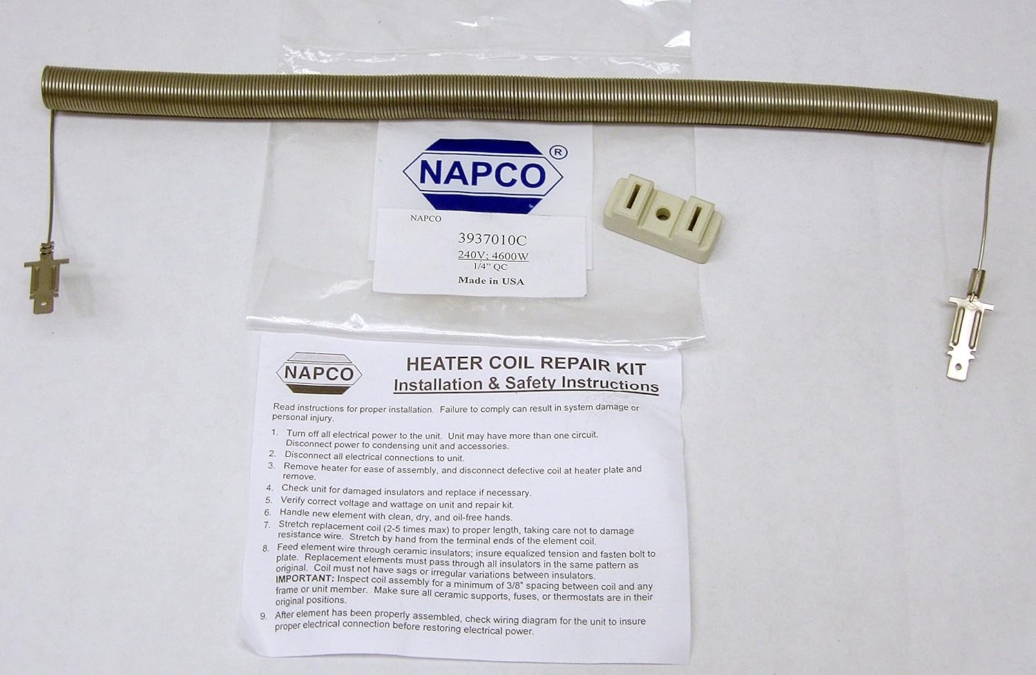 Napco Dryer Heating Element Heater Coil Re-String for Frigidaire and Electrolux 3937010C
