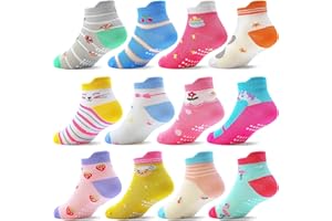 ELUTONG Toddler Socks with Grips Anti Slip Ankle Socks 12 Pairs for 1-7 Years Boys Girls Kids Infant Baby