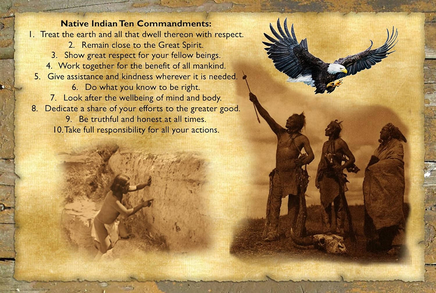 A 12 x 18 Wood Sign Ten Commandments Native American Indians