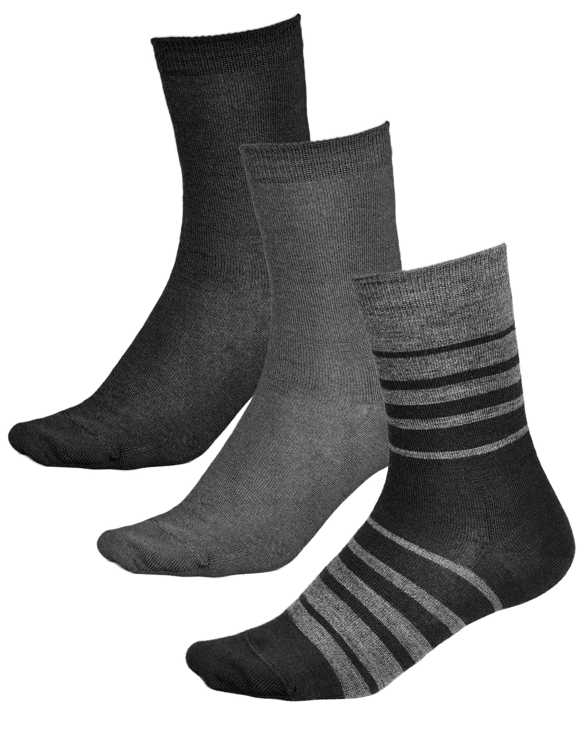 vitsocks Women's 80% MERINO WOOL Thin Warm Winter Socks (3 PAIRS) Fine Lightweight Mid Everyday Woollen Dress Ladies, solid & stripes: black grey, 2.5-5.5