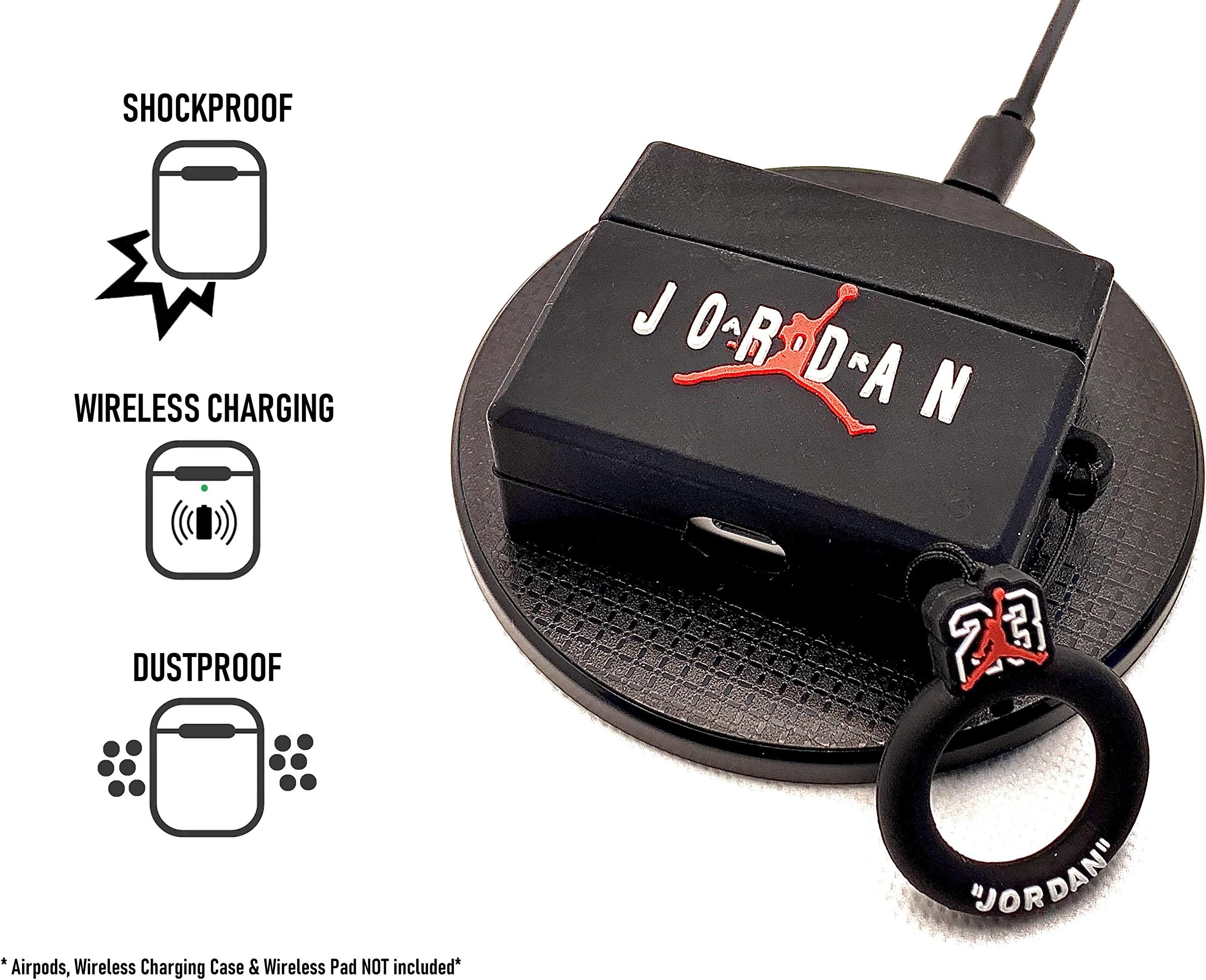 KWERKY COVERS Nike Jordan Apple AirPod 1 & 2 Earpods Case Silicone Cover Black White Jumpman Shoebox Matching 23 Keyring Cute