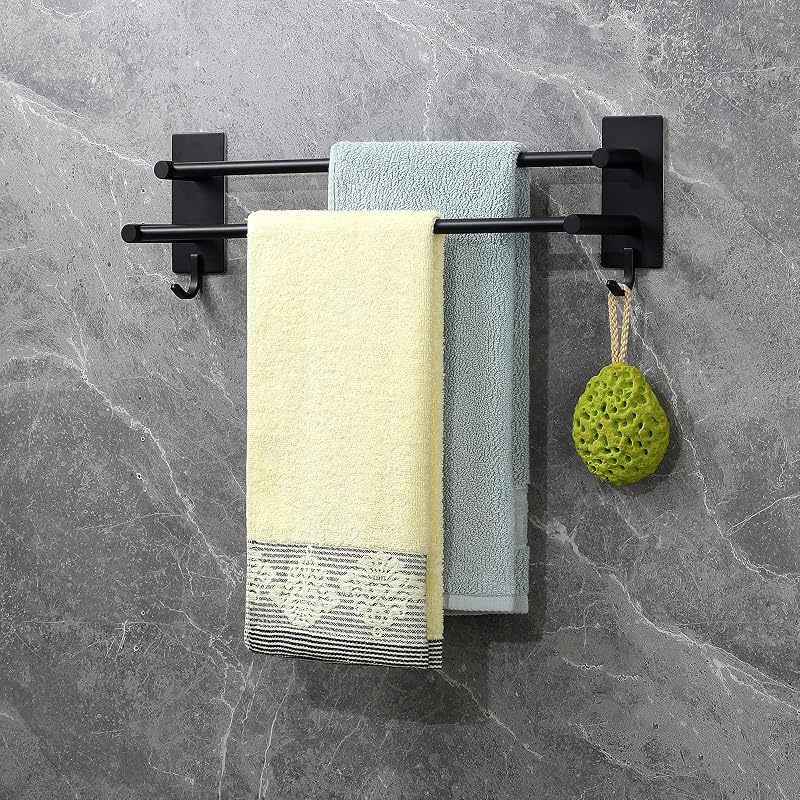 JS Towel Rail Self Adhesive Double 43.5cm Stainless Steel Black