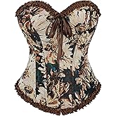 Mealah Women's Sexy Jacquard Corset-Bustier - Vintage Floral With Buckle Lace-Up-Boned Overbust Corsets Top