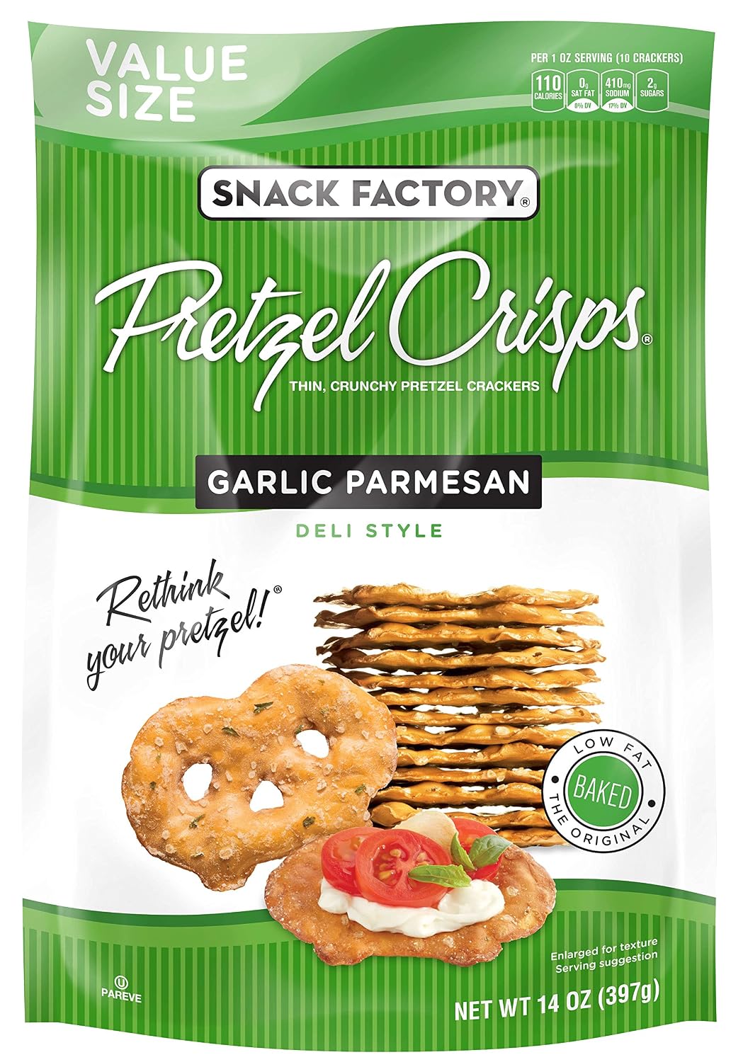 Snack factory deli style pretzel crisps, garlic parmesan (049508001607)
