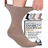 Pembrook Cotton Diabetic Socks for Men - 5 Pairs Crew Mens Diabetic Socks, Non-Binding, Moisture-Wicking, Loose Fit