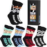 One Piece 5 Pack Crew Socks for Men, Teens, Funny Anime Breathable Socks for Work, Sports, Novelty Gifts for Men