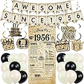 70th Birthday Decorations Supplies Men - 27 Pcs Retro Newspaper Theme Awesome Since 1956 Letter Banner Hanging Swirls Latex Balloons Backdrop for Men Women 70 Years Old Happy Birthday Party Decor