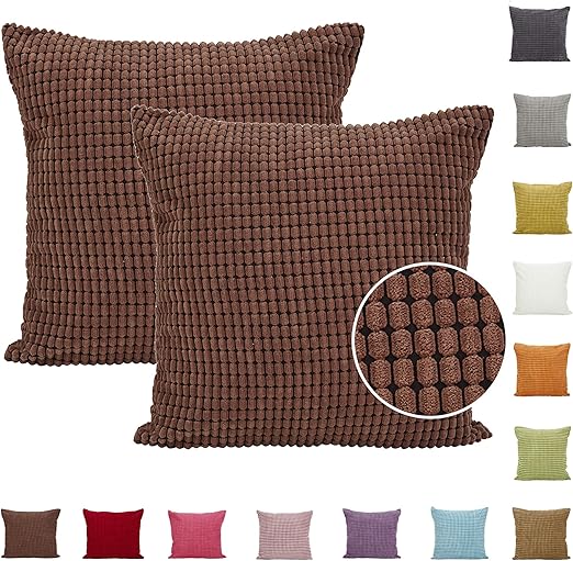 Comoco 2pcs Solid Color Big Corn Striped Thick Corduroy Decorative