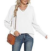 Motarto Women's Knit Sweater Casual Thin Long Sleeve Pullover V Neck Lightweight Sweatshirts Classic-Fit Tops for Spring Fall