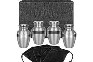 Trupoint Memorials Small Urns for Human Ashes Keepsake, Pewter Decorative Mini Cremation Urn for Adult Men & Women, Set of 4, Silver Lining