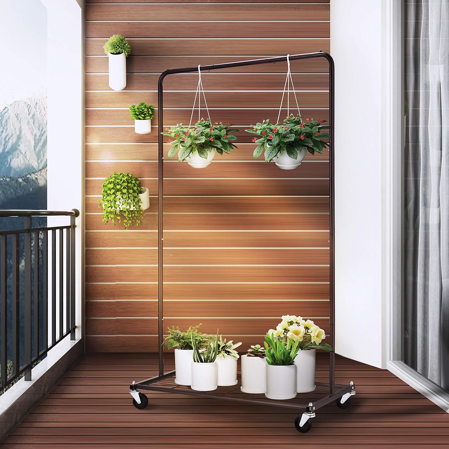 Simple Trending Industrial Pipe Clothes Garment Rack, Commercial Clothing Rolling Rack with Mesh Storage Shelf on Wheels, Bronze: Home Improvement