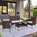 Walsunny 4 Pieces Outdoor Patio Furniture Sets Rattan Chair Wicker Set,Outdoor Indoor Use Backyard Porch Garden Poolside Balc