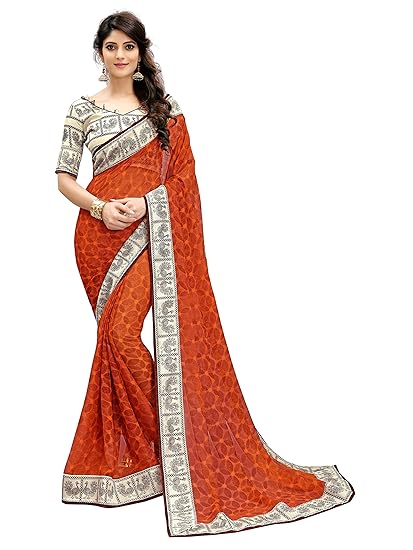 Womens Chiffon Saree With Blouse Piece (c-vn34_Orange)