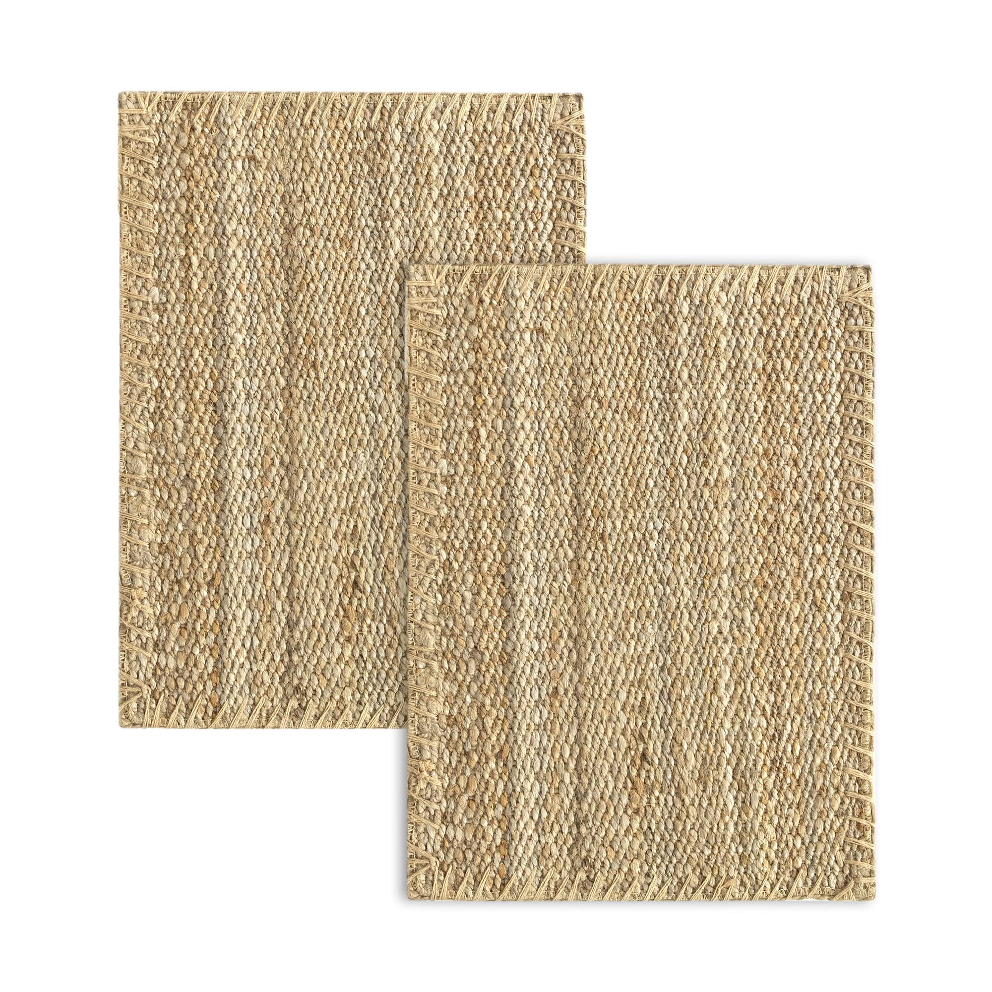 HAMID Pack of 2 Granada Jute Rugs, 100% Natural Jute Fibre, Soft and High Strength Rug, Handwoven, Living Room, Dining Room, Bedroom, Hallway Rug (70 x 50 cm)