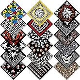 18 Pack Skull Bandanas for Men Women, 100% Cotton Pirate Head Scarf, 22x22 Inch Large Black Skeleton Handkerchiefs Bulk, Novelty Halloween Costume Party Favors, Breathable Biker Motorcycle Face Mask