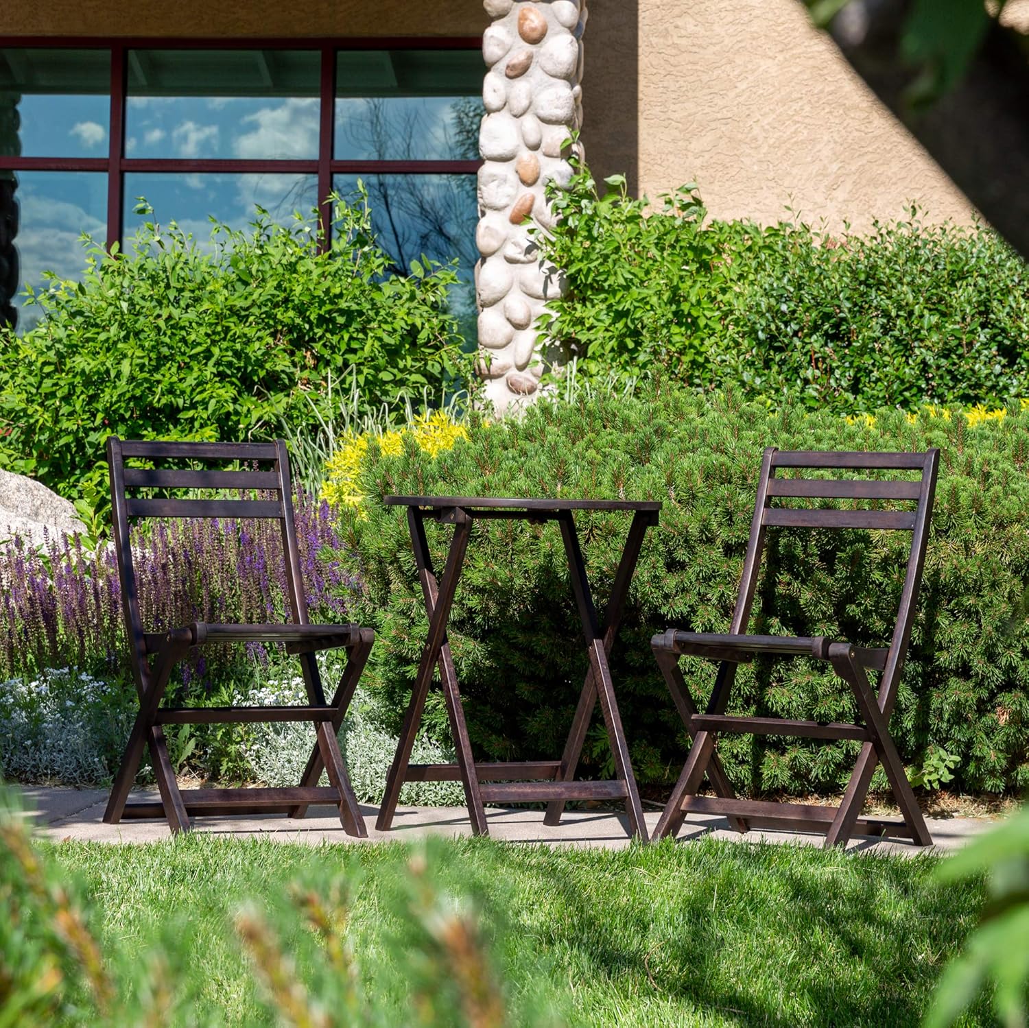 DTY Outdoor Living Twin Lakes 3-Piece Eucalyptus Café Bistro Set - Espresso, Round Table: Garden & Outdoor