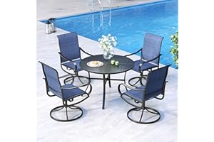 MFSTUDIO Patio Table and Chairs Set of 4, Outdoor Dining Set with Round Table and Swivel Chairs, Patio Furniture Set for Deck, Backyard, Poolside & Garden