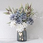 LUEUR Fake Flowers with Vase, Silk Roses Artificial Flowers in Vase Faux Flowers Arrangement Suitable for Home Kitchen Living Room, Fall Spring Decor for Office, Centerpiece Table Decorations