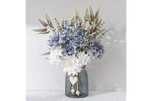 LUEUR Fake Flowers with Vase, Silk Roses Artificial Flowers in Vase Faux Flowers Arrangement Suitable for Home Kitchen Living