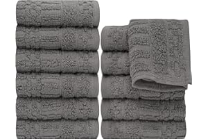 PH Pleasant Home Diamond Wash Cloths Set - 12 Pack (12” x 12”) – 509 GSM - 100% Ring Spun Cotton Wash Cloth - Super Soft and Highly Absorbent Face Towels(Dark Grey)