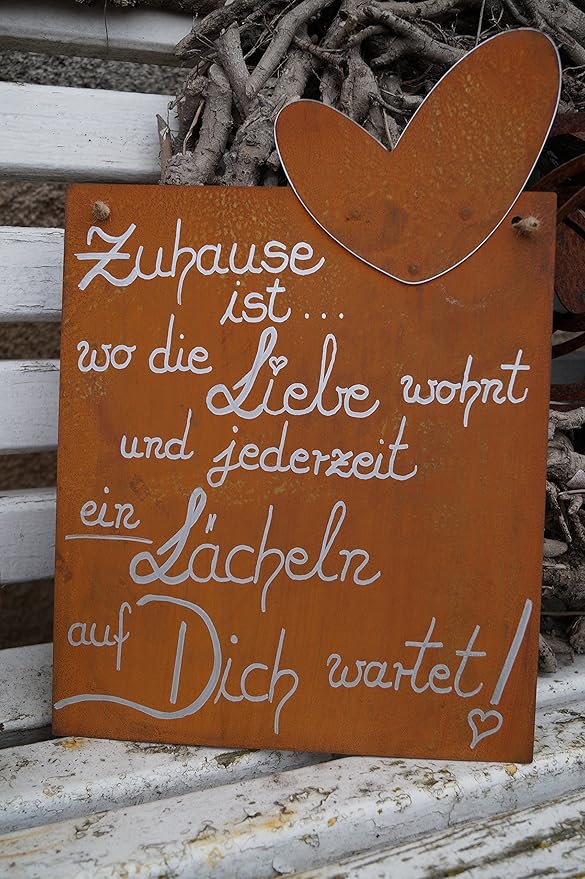 Dekostüberl Rostalgie Tafel mit Herz Zuhause ist. Edelrost