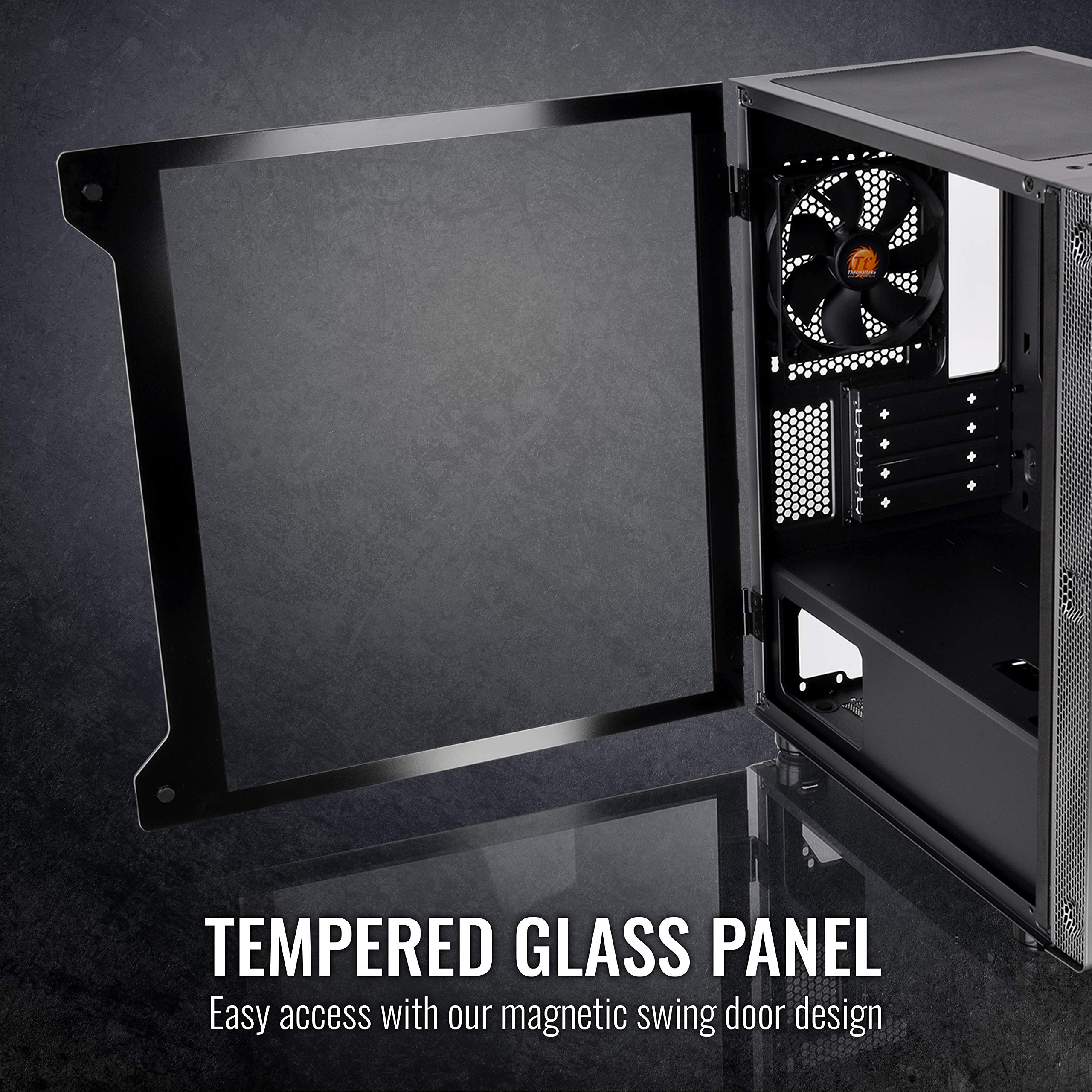 Thermaltake CA-1Q9-00S1WN-00 S100 Tempered Glass Black Edition Micro-ATX Mini-Tower Computer Case with 120mm Rear Fan Pre-Installed