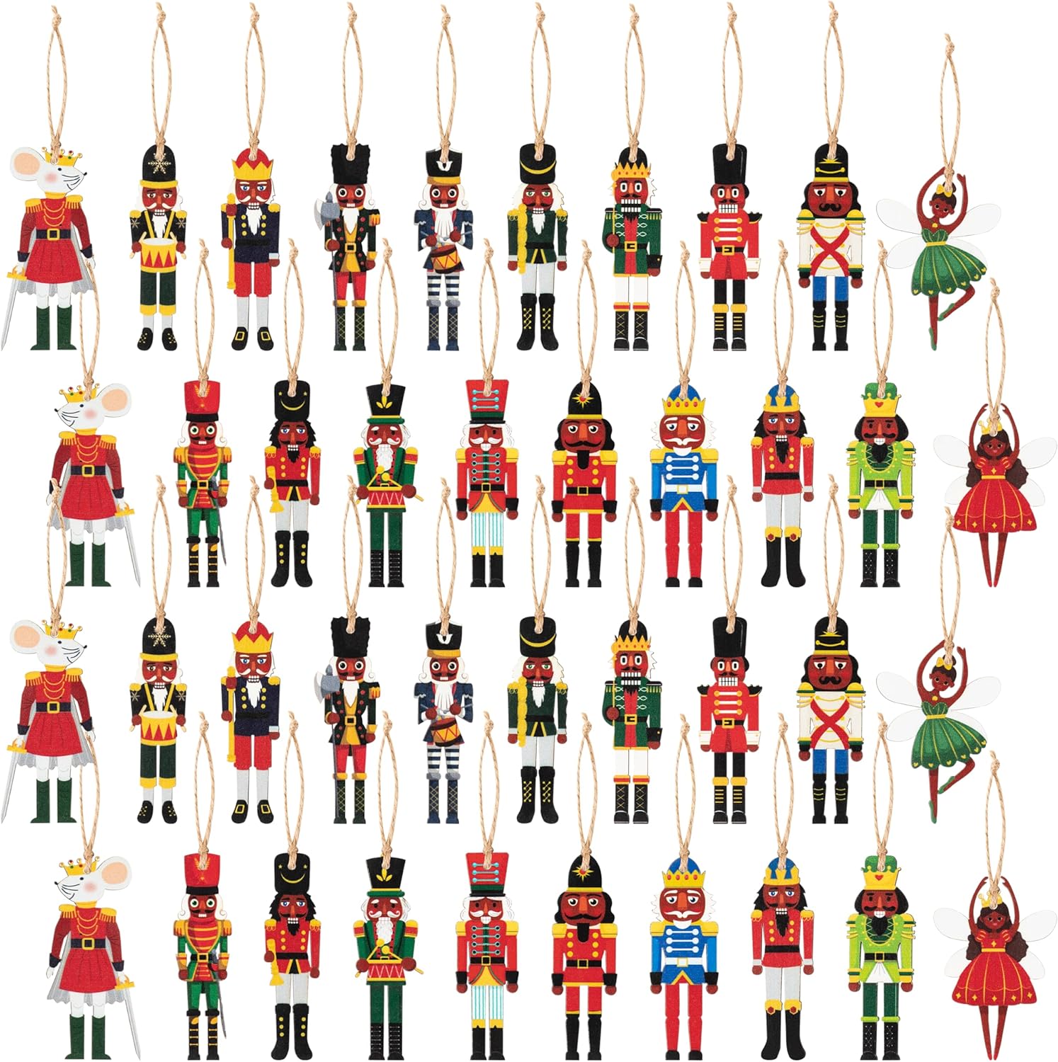Nutcrackers - B1ykin 41PCS Christmas African Nutcracker Wooden Hanging Ornament Set, American Nutcracker Wood Figures Christmas Decoration with King Soldier,Xmas Tree Crafts Decor Party Supply for Home Door Wall