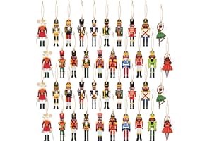 B1ykin 41PCS Christmas African Nutcracker Wooden Hanging Ornament Set, American Nutcracker Wood Figures Christmas Decoration with King Soldier,Xmas Tree Crafts Decor Party Supply for Home Door Wall