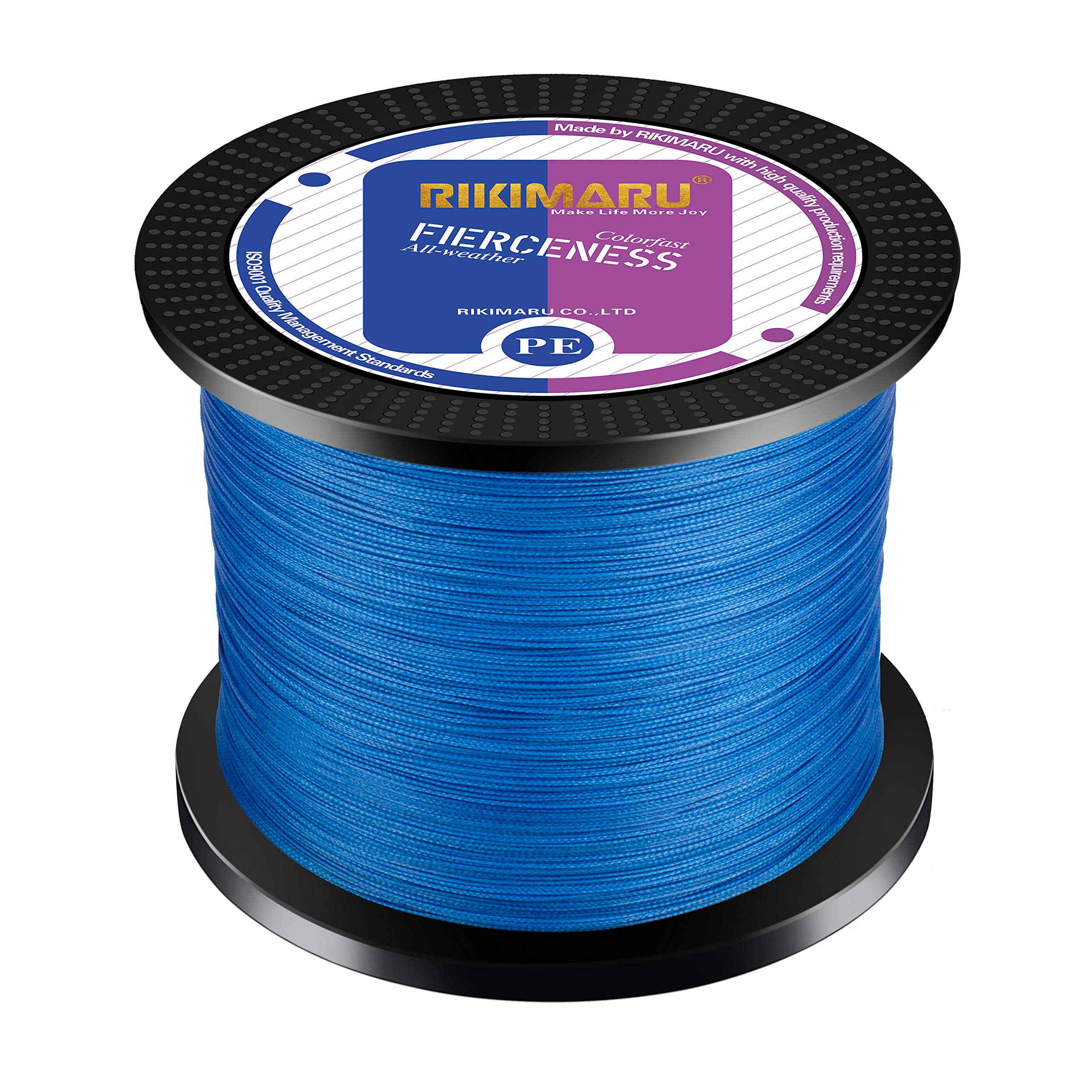 RIKIMARU Braided Fishing Line Abrasion Resistant Superline Zero Stretch&Low Memory Extra Thin Diameter Blue 327Yds, 20LB