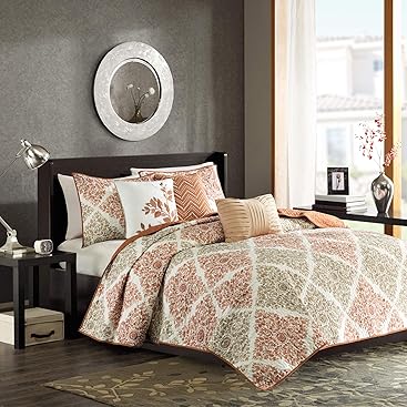 Madison Park Claire 6 Piece Quilted Coverlet Set, Full/Queen Spice