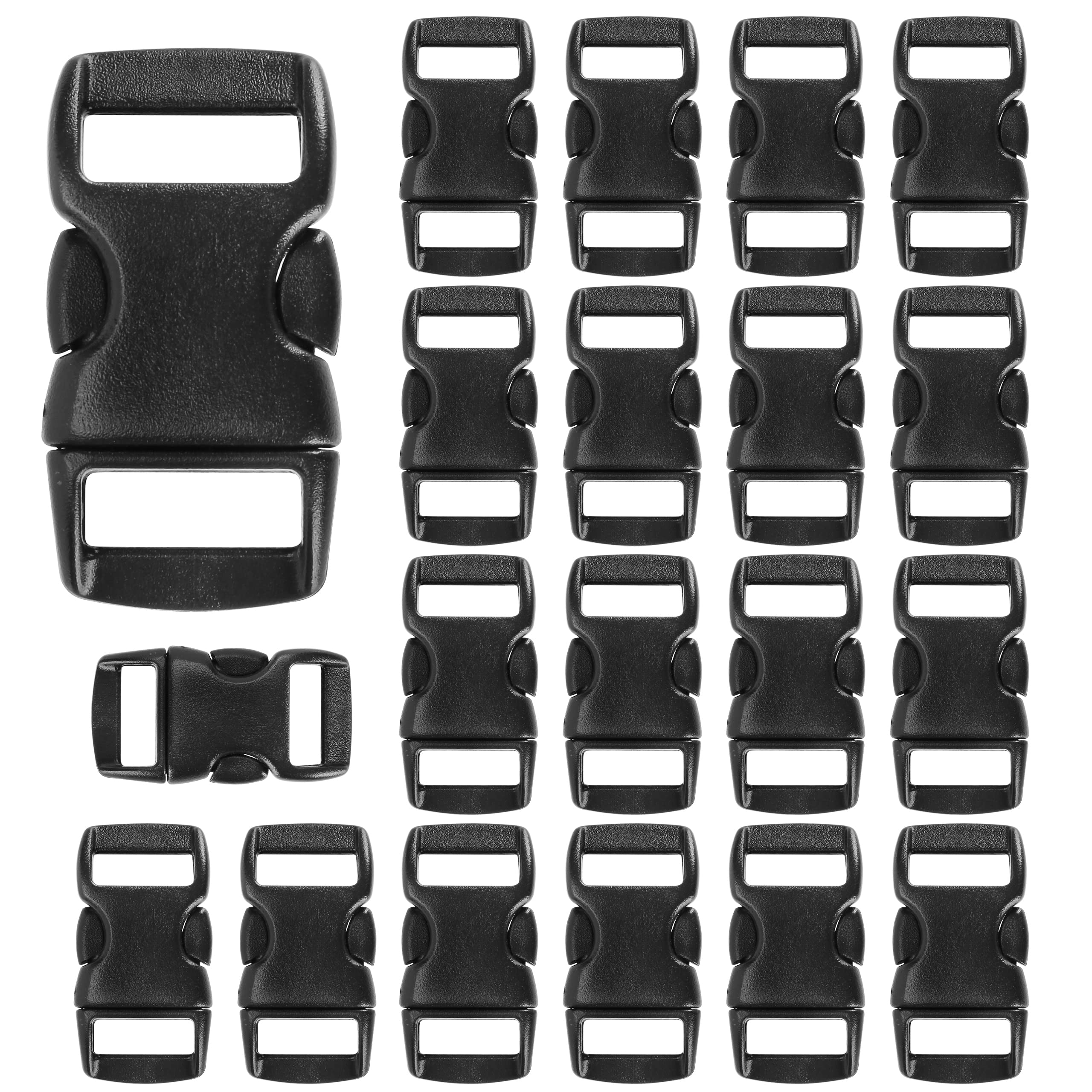 Grenhaven 20 Pcs Set Mini Plastic Snap Buckles for 3/8” Straps, 1.1x0.6x0.2 inches Clip Fasteners for Dog or Cat Collars, Closures for Paracord Bracelets, Drawstrings, Braiding, Backpack Straps, Black