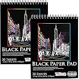 U.S. Art Supply 9" x 12" Premium Black Heavyweight Paper Sketch Pad, Pack of 2, 30 Sheets Each, 64lb (140gsm) - Spiral Bound 