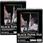 U.S. Art Supply 11x14 Premium Heavy-Weight Black Paper Sketchbook Pad | 64lb (140gsm), 2 Pack, 30 Sheets, Spiral Bound, Black Paper Notebook for Colored Pencil, Markers, Oil Pastels, Chalk,Charcoal