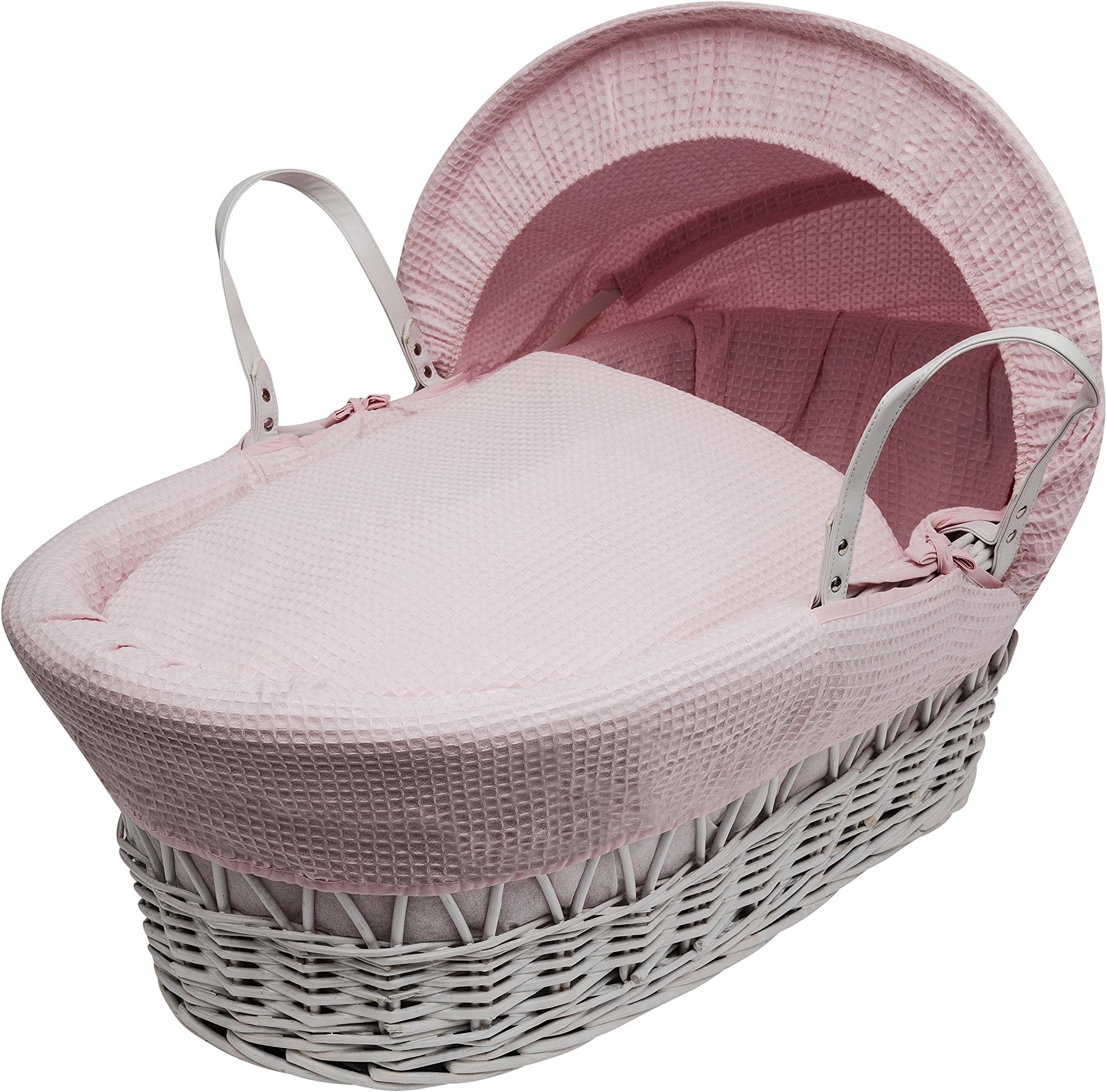 Kinder Valley Wicker Moses Basket (Pink Waffle White)